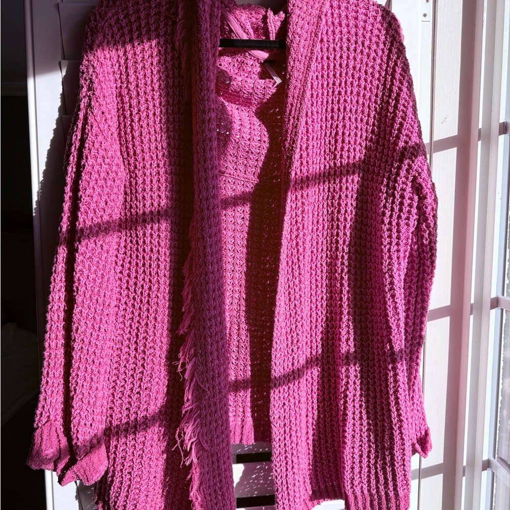 Free People Vibrant Pink Cardigan